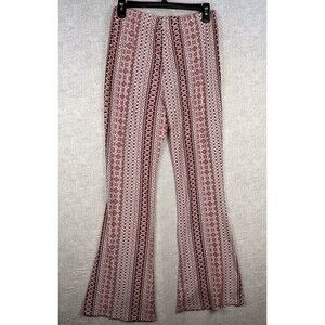 LA Gypsy Boho Womens Flare Bell Bottom Yoga Pants Red Paisley Size Medium